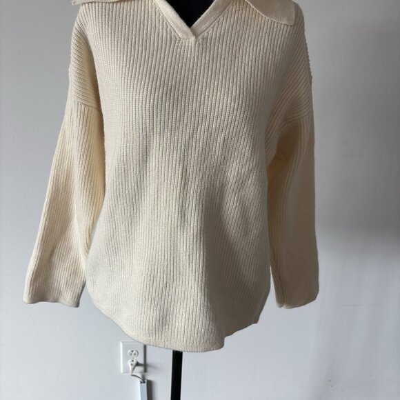 Lucca Women’s V Neck Sweater Polo Collar Size XS Beige Academia Neutrals Capsule - Picture 5 of 14